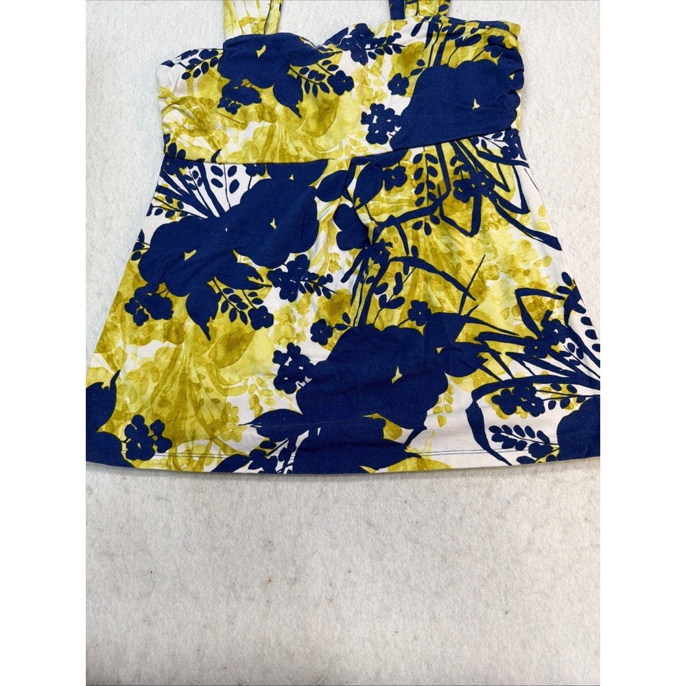 Y2K Ann Taylor Cotton Blue, Yellow & White Floral Abstract Scoop Neck Tank, S - Picture 3 of 14